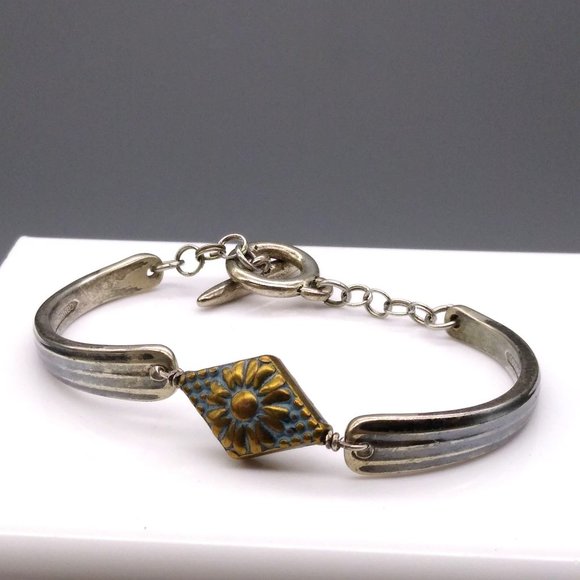 Jewelry - Vintage Community Silver Plate Utensil Bracelet, Upcycled Bangle with Floral